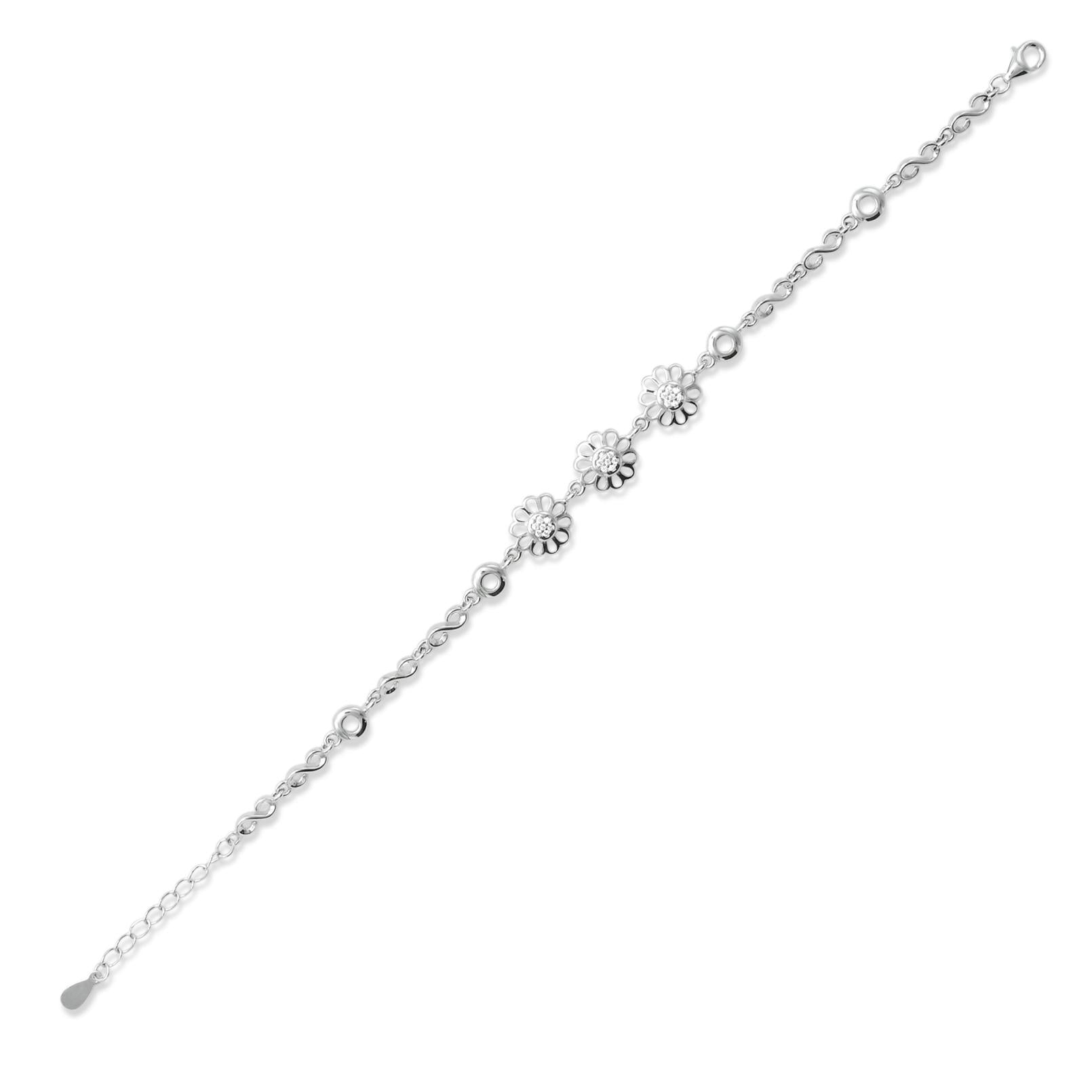 Stylish silver bracelet for girls with a single elegant flower charm