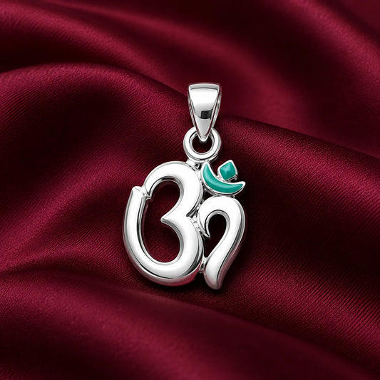Sterling Silver Green Om Pendant