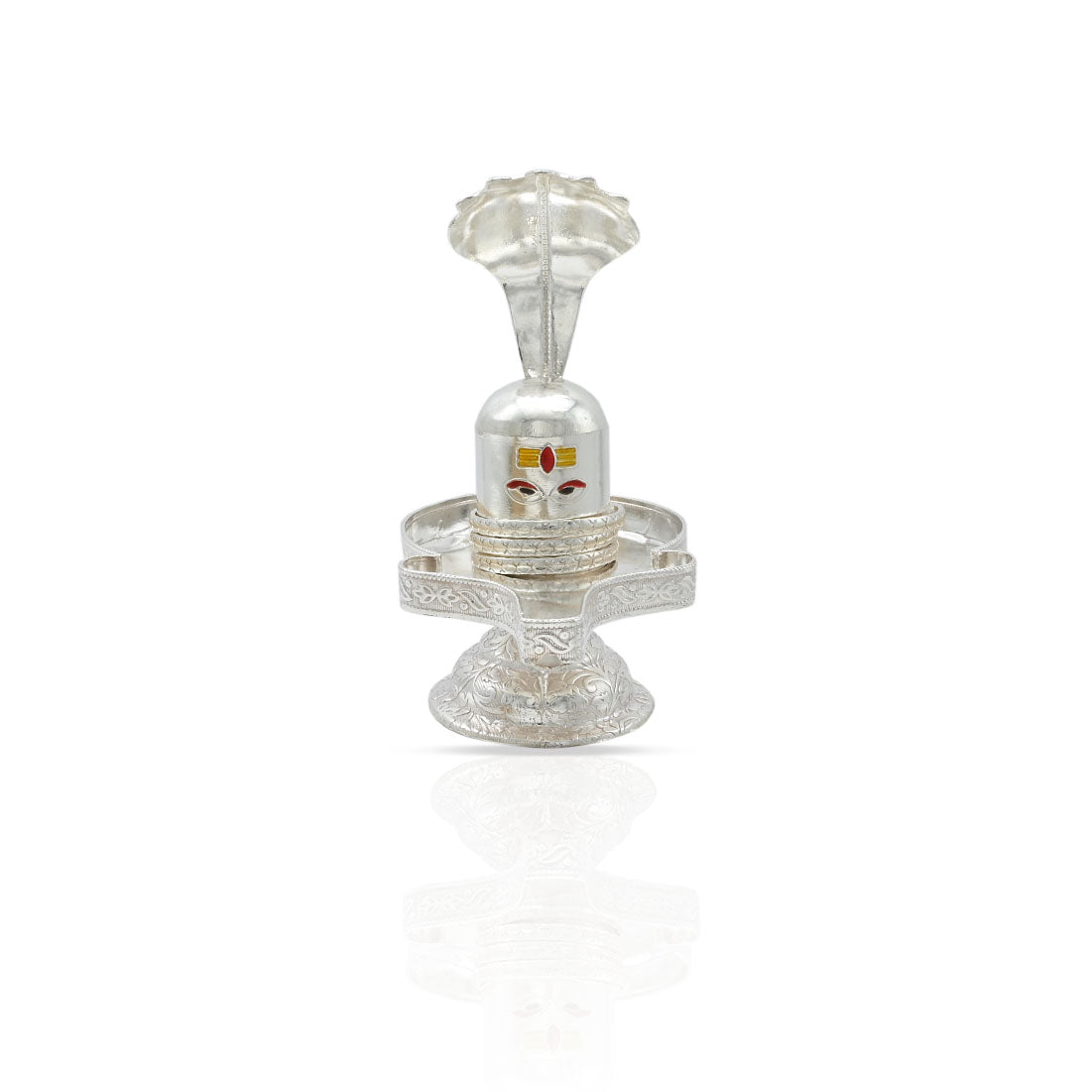 Handcrafted silver Shivling with intricate Sheshnag detailing for worship