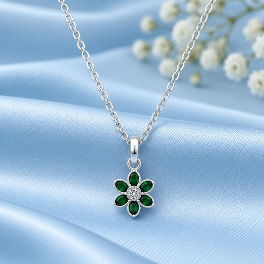 Sterling Silver Green Stone Floral Pendant