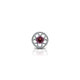 Heart-shaped red gemstone ring with flower design.