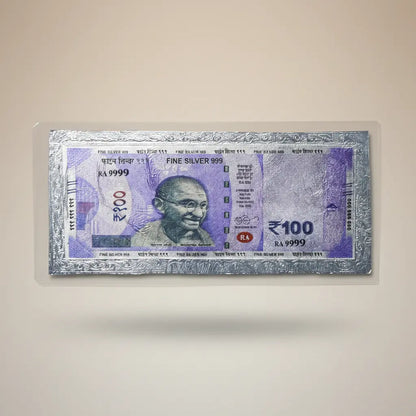 999 Pure Silver Plated 100 Rupees Currency Note