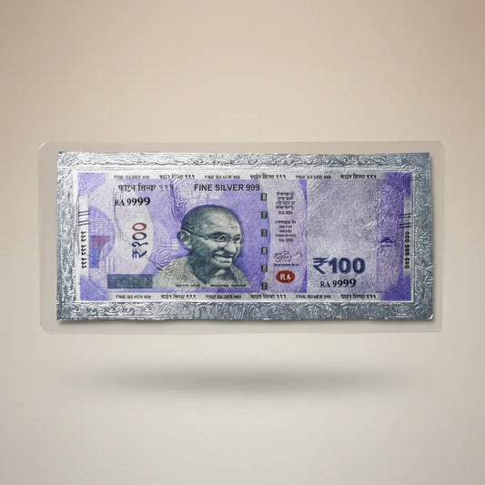 999 Pure Silver Plated 100 Rupees Currency Note