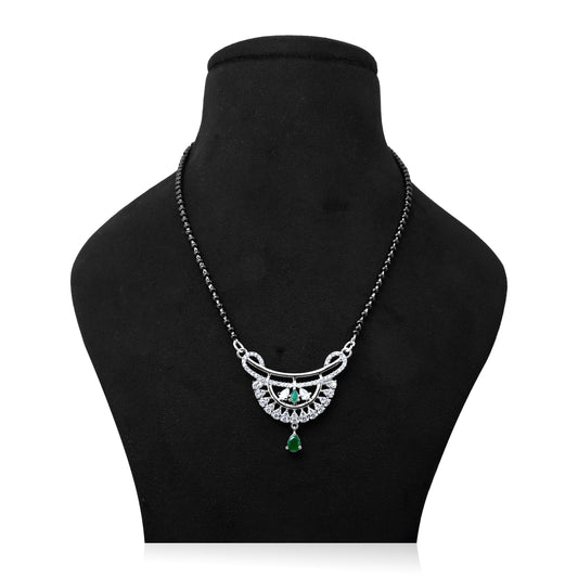Silver Mangalsutra Beautiful Pendant Design and Green Stone