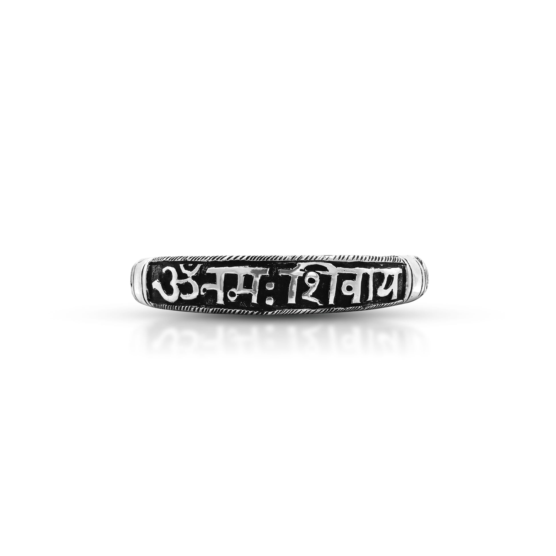 Elegant oxidised silver kada with Om Namah Shivay design.