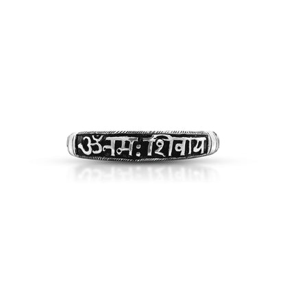 Elegant oxidised silver kada with Om Namah Shivay design.