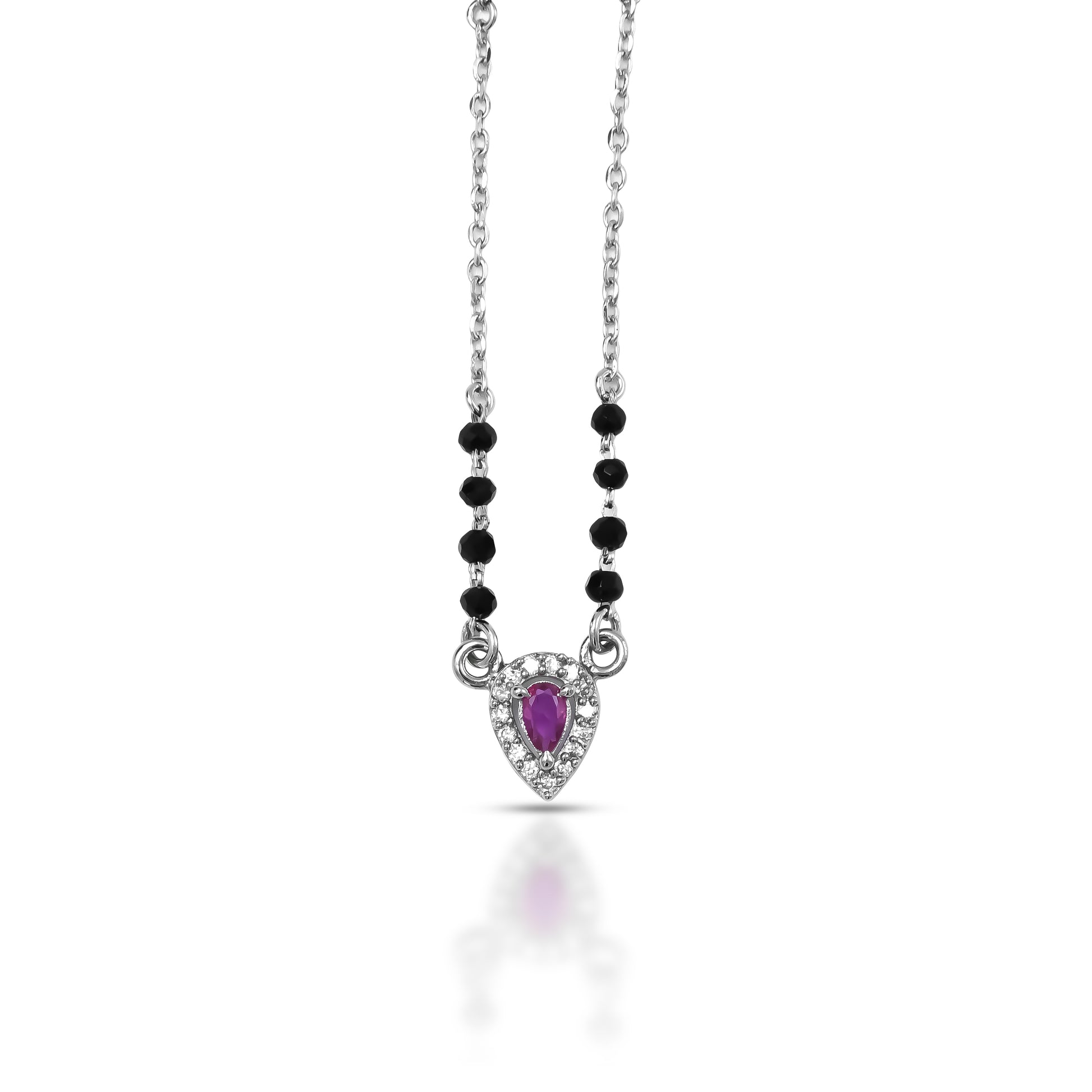 Elegant silver mangalsutra with a captivating purple gemstone centerpiece