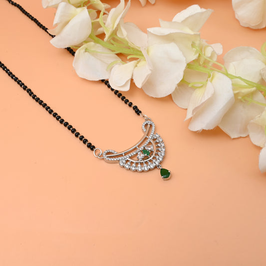 Silver Mangalsutra Beautiful Pendant Design and Green Stone