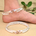 Exquisite Silver Kada Payal with Ghungroo and Elegant Stone Flower