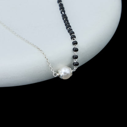 Modern Half-Chain Half-Bead Pearl Mangalsutra