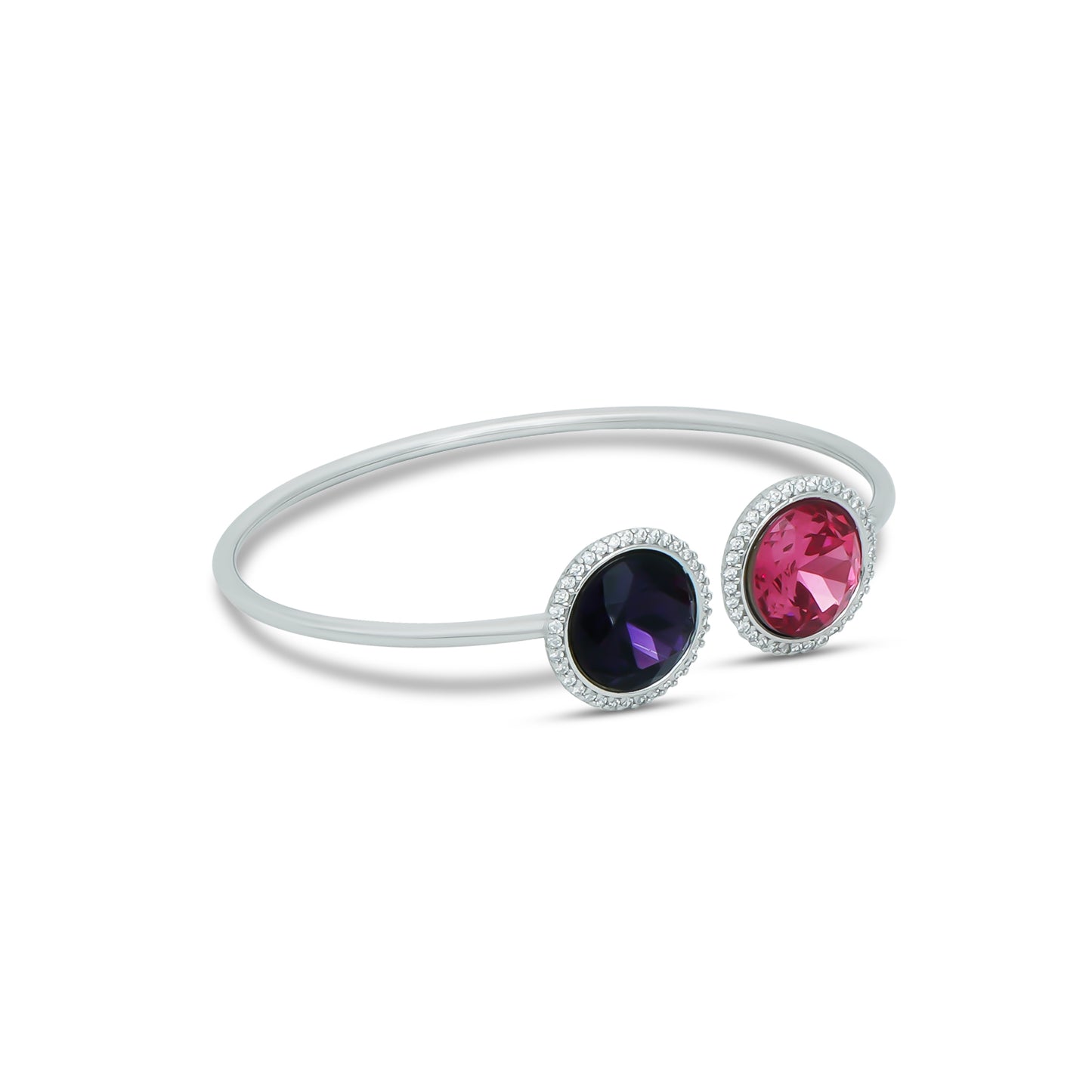 Stylish sterling silver kada showcasing royal blue and pink gemstone accents