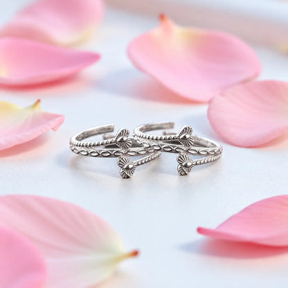 Silver Cross Heart Design Adjustable Toe Ring (Bichiya) for Women
