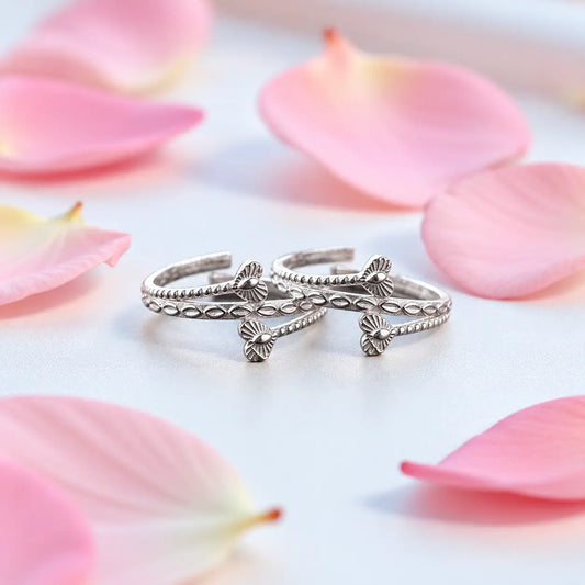Silver Cross Heart Design Adjustable Toe Ring (Bichiya) for Women
