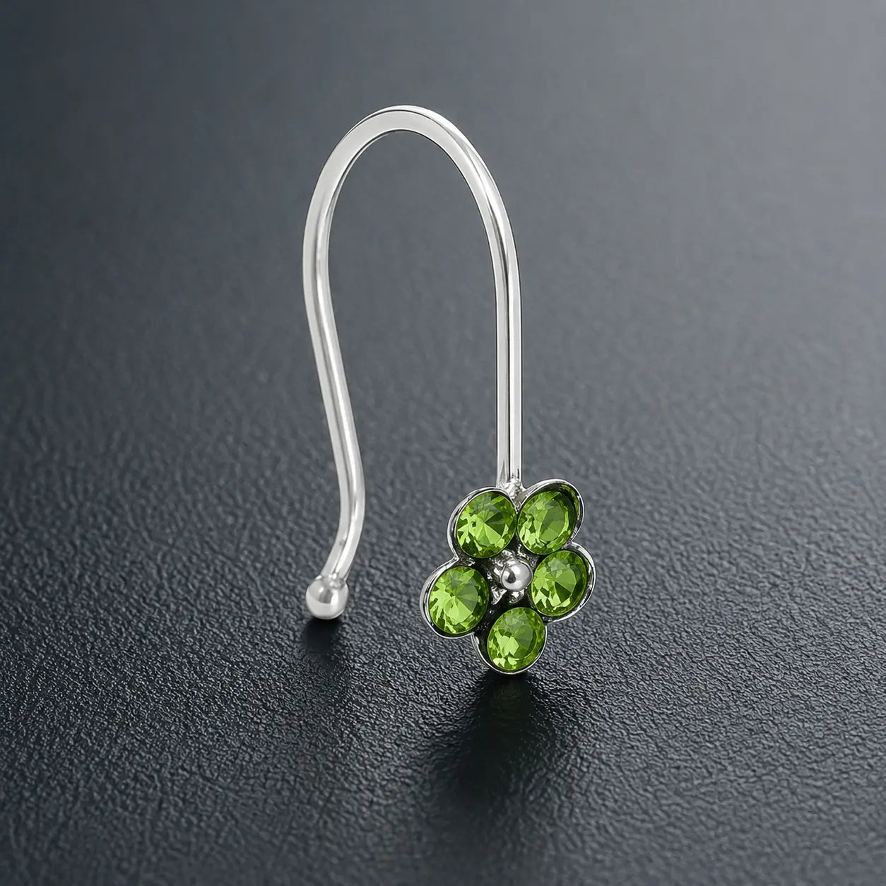 Silver Light Green Gem Stone Flower Design Nosepin for Girls