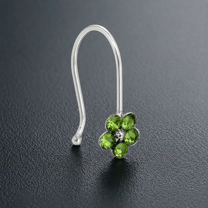 Silver Light Green Gem Stone Flower Design Nosepin for Girls