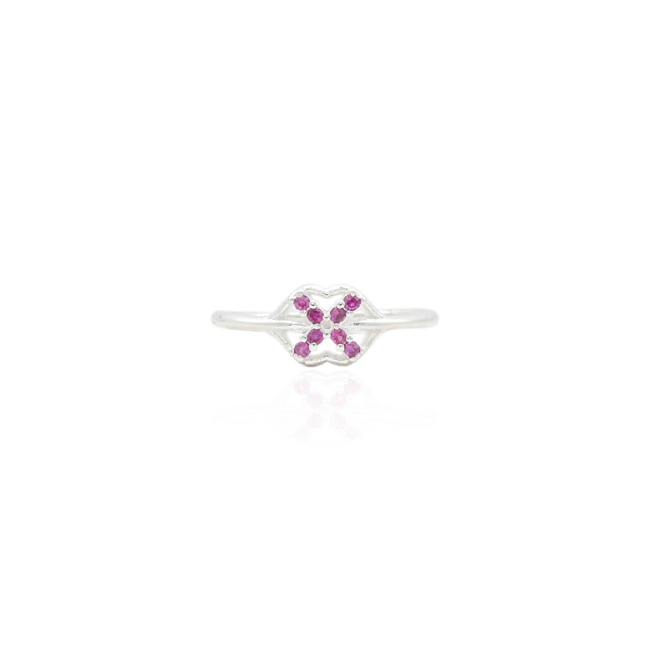 Silver ring for girls featuring radiant minimal pink gemstones