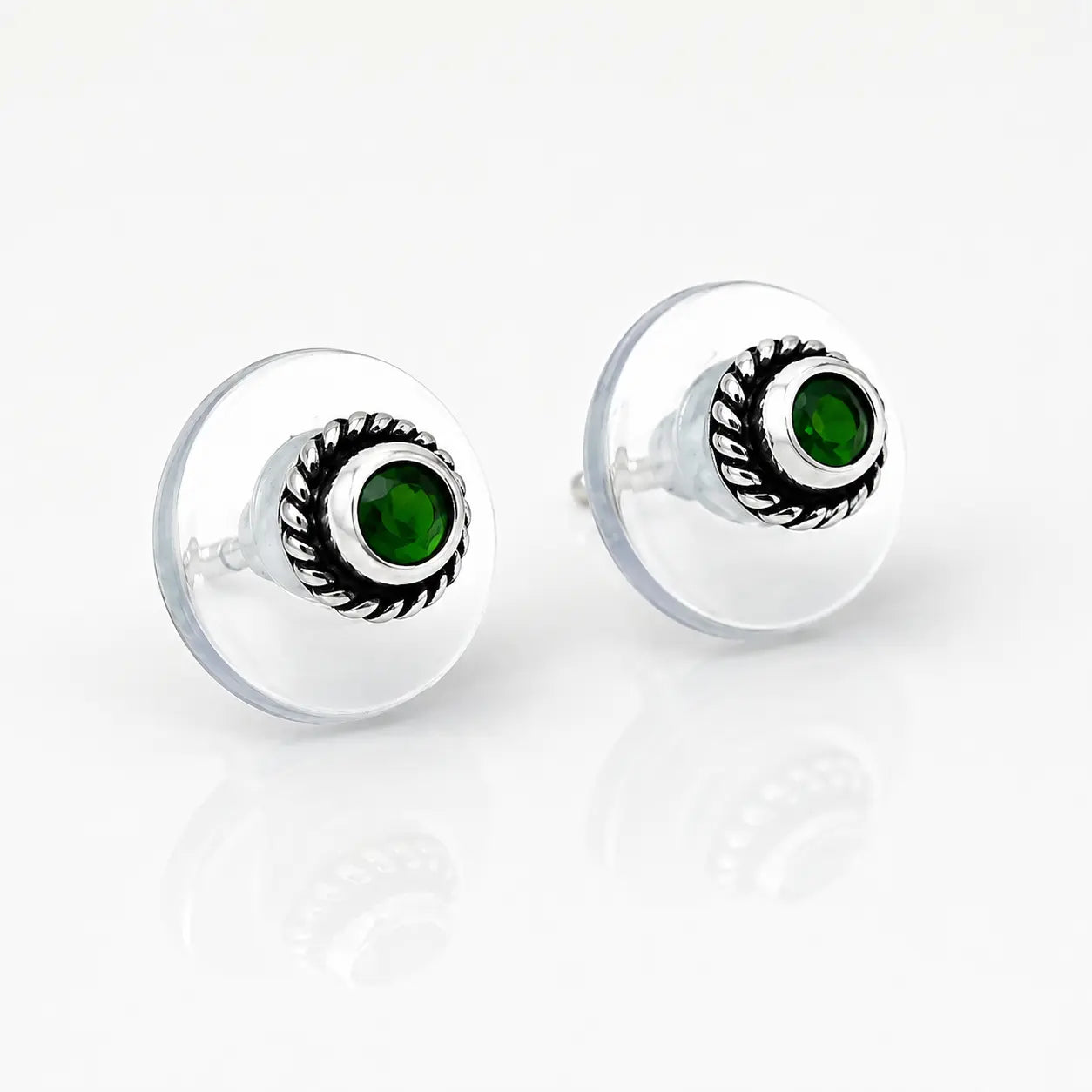 Classic Green Stud Silver Earrings