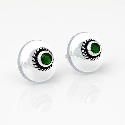 Classic Green Stud Silver Earrings