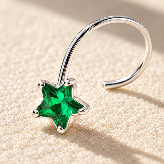Silver Nose Pin with Star Multicolor Stones