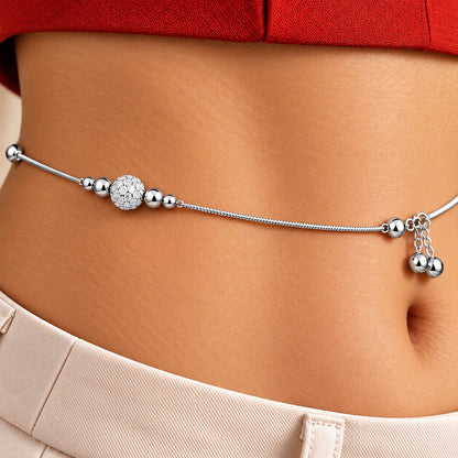 Silver Adjustable Waist Chain for Women with Textured Ball Design