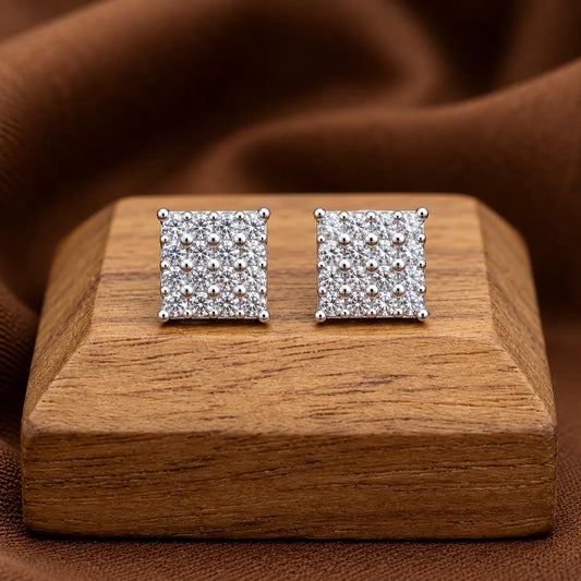 Classic Square Cluster Silver Earrings