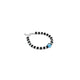 Stylish silver bracelet with a light blue evil eye and alternating black and silver beads