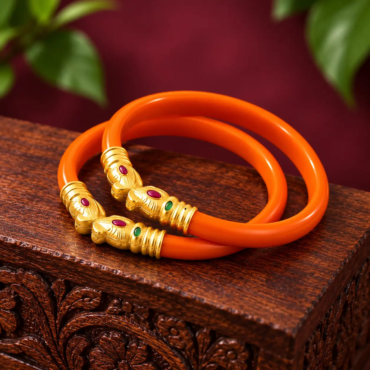 Gold Polish Premium Gajmukh Silver Bangles Multi-Color Edition