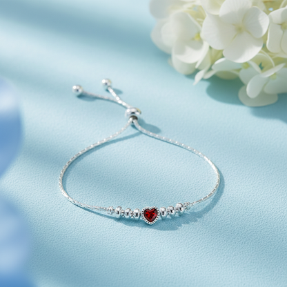 Adjustable Pure Silver Heart Love Bracelet