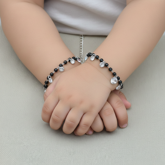 Baby Nazariya Black Beads Silver Bracelet with Drops