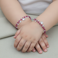 Baby Pink Beads Silver Bracelet with Drops