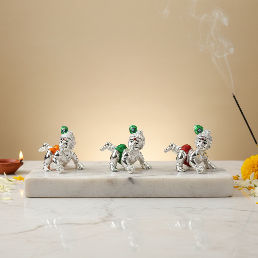 Bal Krishna Silver Idol – 3 Colour Options, 1 Pc