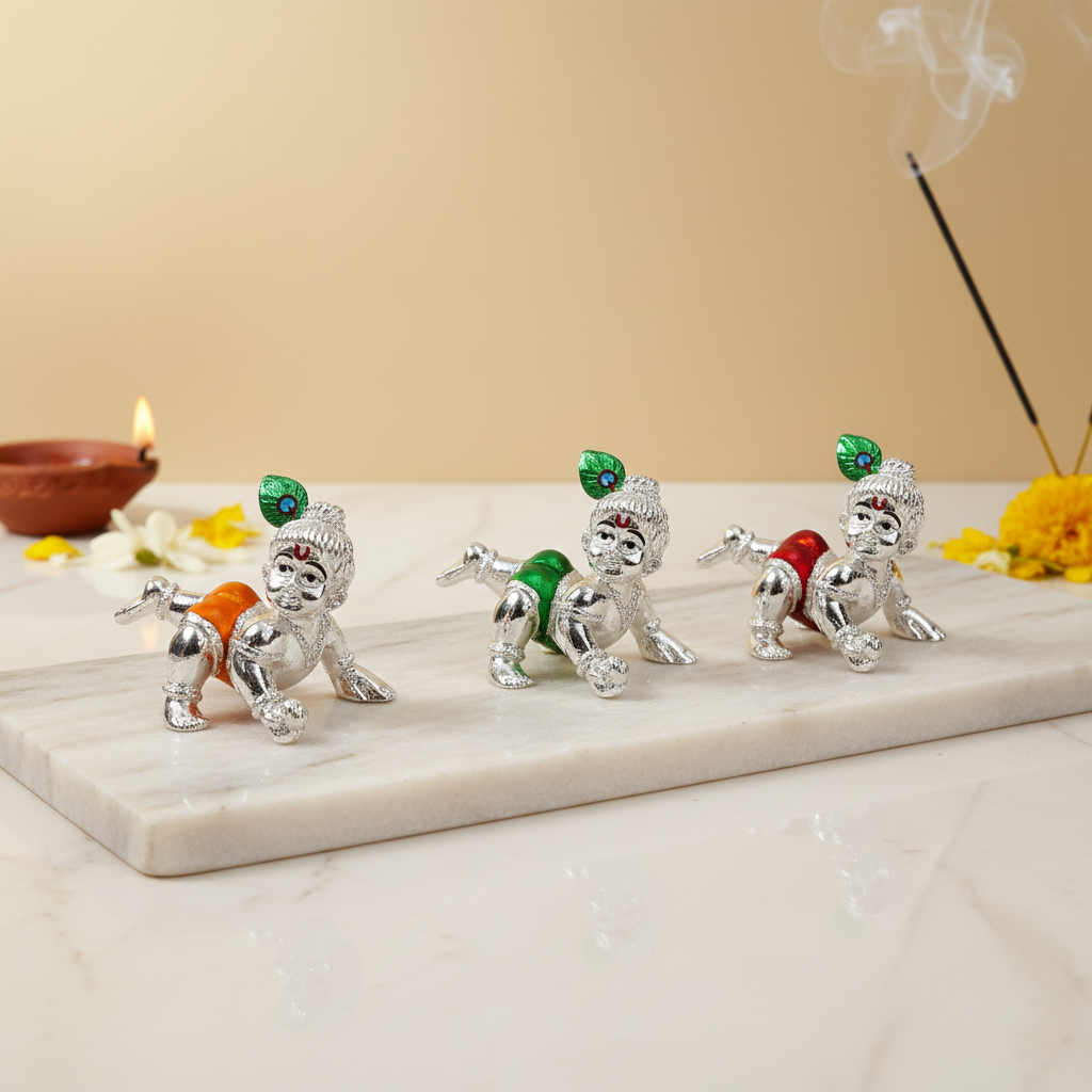 Bal Krishna Silver Idol – 3 Colour Options, 1 Pc