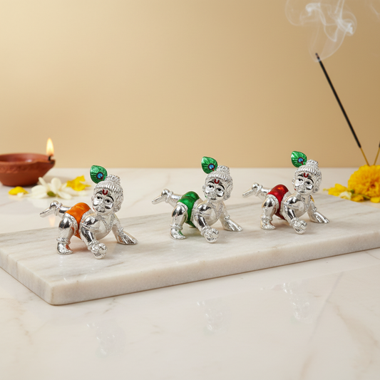 Bal Krishna Silver Idol – 3 Colour Options, 1 Pc