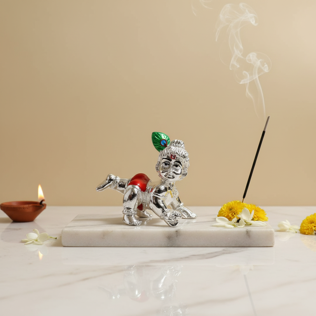 Bal Krishna Silver Idol – 3 Colour Options, 1 Pc