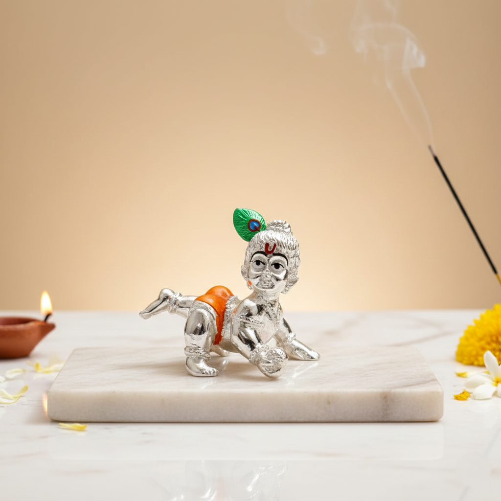 Bal Krishna Silver Idol – 3 Colour Options, 1 Pc