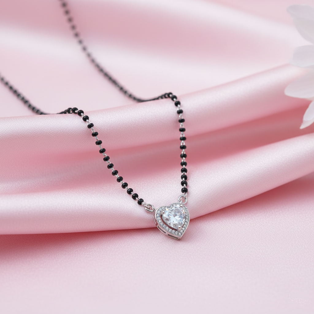 Beautiful Black Beads Mangalsutra with Heart Shaped Stone Pendant