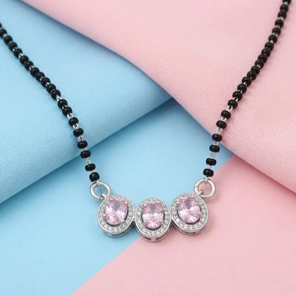 Beautiful Mangalsutra Adorned with a Pink Sapphire and American Diamonds