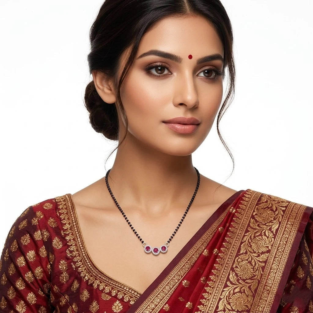 Beautiful Mangalsutra with Black Beads and Purple Round Gemstones