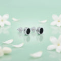 Beautiful Round Black Stone Silver Earrings