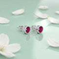 Beautiful Round Pink Stone Silver Earrings