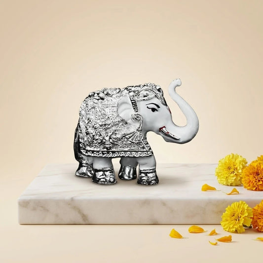 Beautiful Silver Coated Elephant Wax Murti