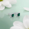 Beautiful Silver Stud Earrings with Square Green Stone