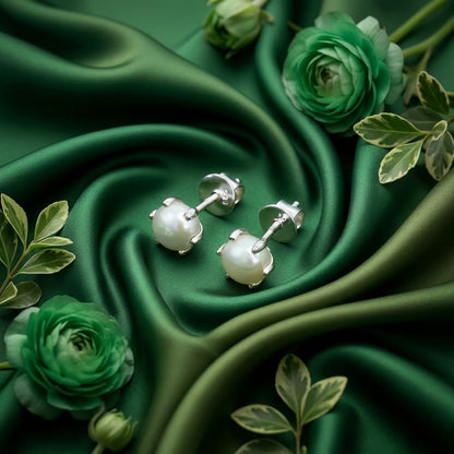 Beautiful Sterling Silver Pearl Stud Earrings
