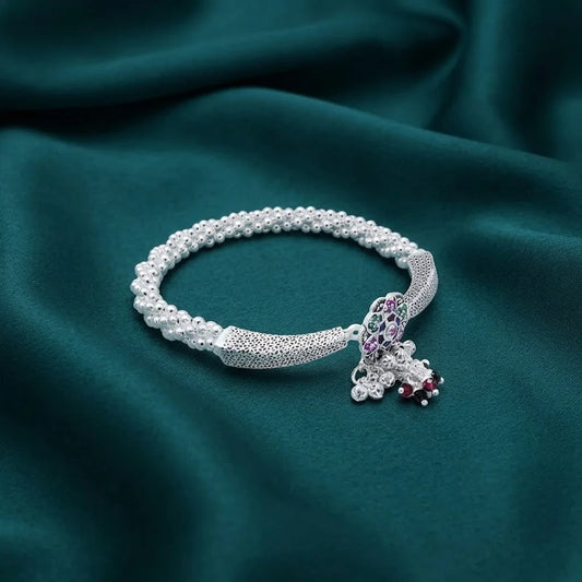 Beautifull Flower Design Silver Kada Payal For Women's