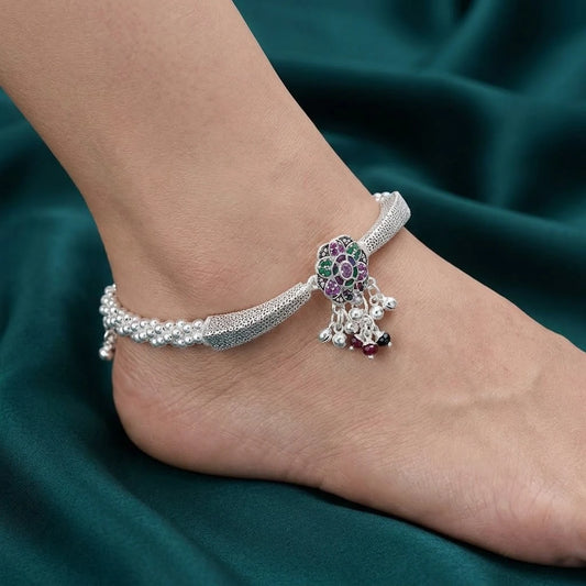 Beautifull Flower Design Silver Kada Payal For Women's