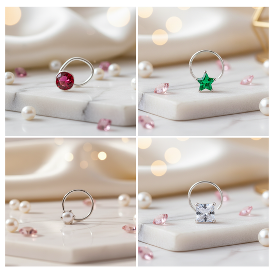 Nose Pin Special Combo Elegant Designs (Pearl, Star, Round, Square)
