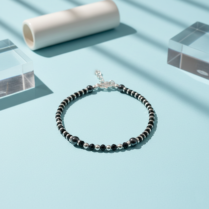 Black Beads Silver Spacer Bracelet