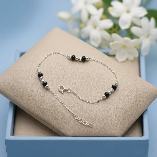 Black Pearl Touch Silver Chain Bracelet
