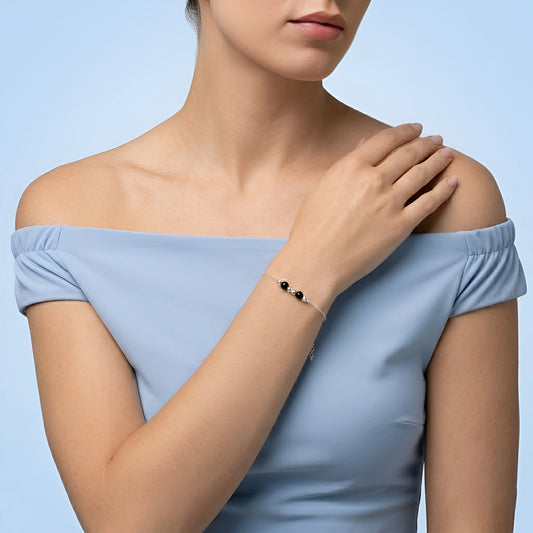 Black Pearl Touch Silver Chain Bracelet