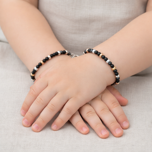 Black Bead Bracelet with Gold Accents Lightweight Kids Bracelet